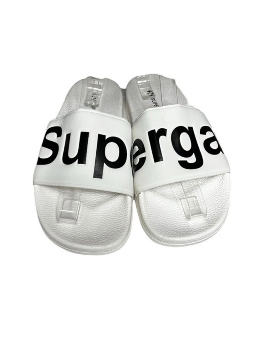 🌻NEW Superga 1908 Polysoft Slides White Black Logo Sandals Pool Beach Size 38